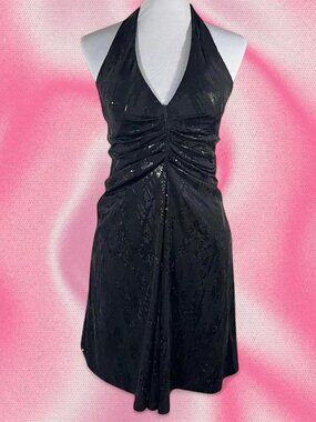 Vintage Frederick of Hollywood Black Sequin Halter Cocktail Dress